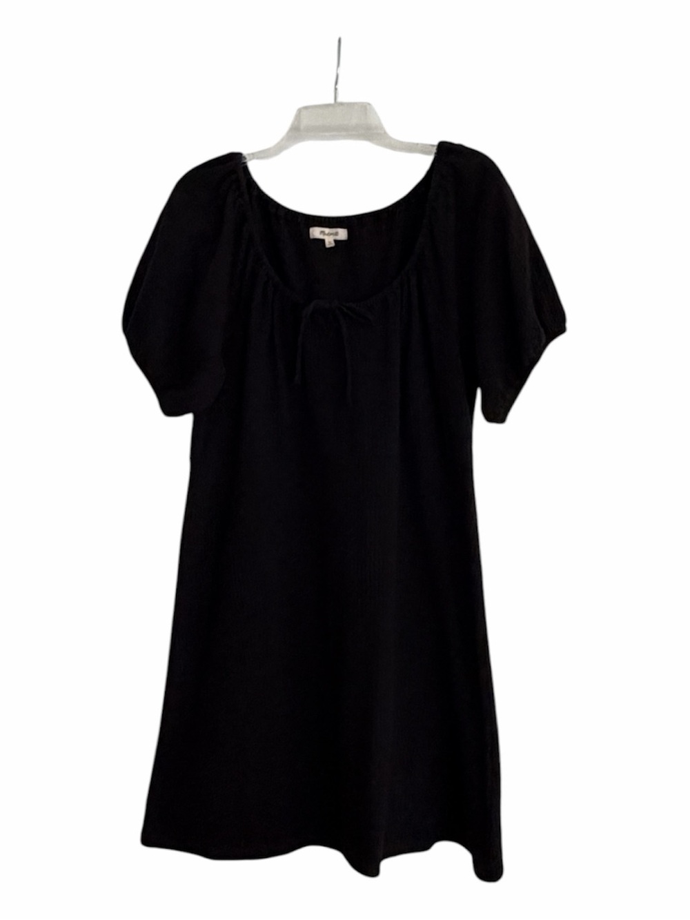 Madewell Black Gauze Ribbed Mini Dress Elastic Sleeves Empire Waist Size XL